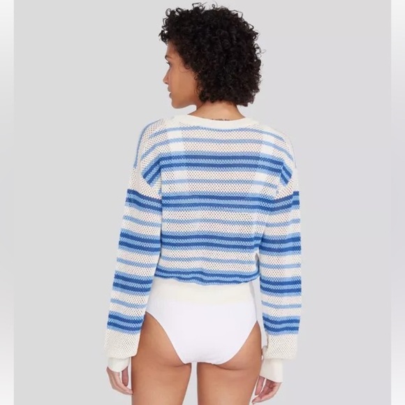 Solid & Striped Marina Blue Stripe Open Weave Knit The Tobi Crewneck Sweater XS - Picture 3 of 11